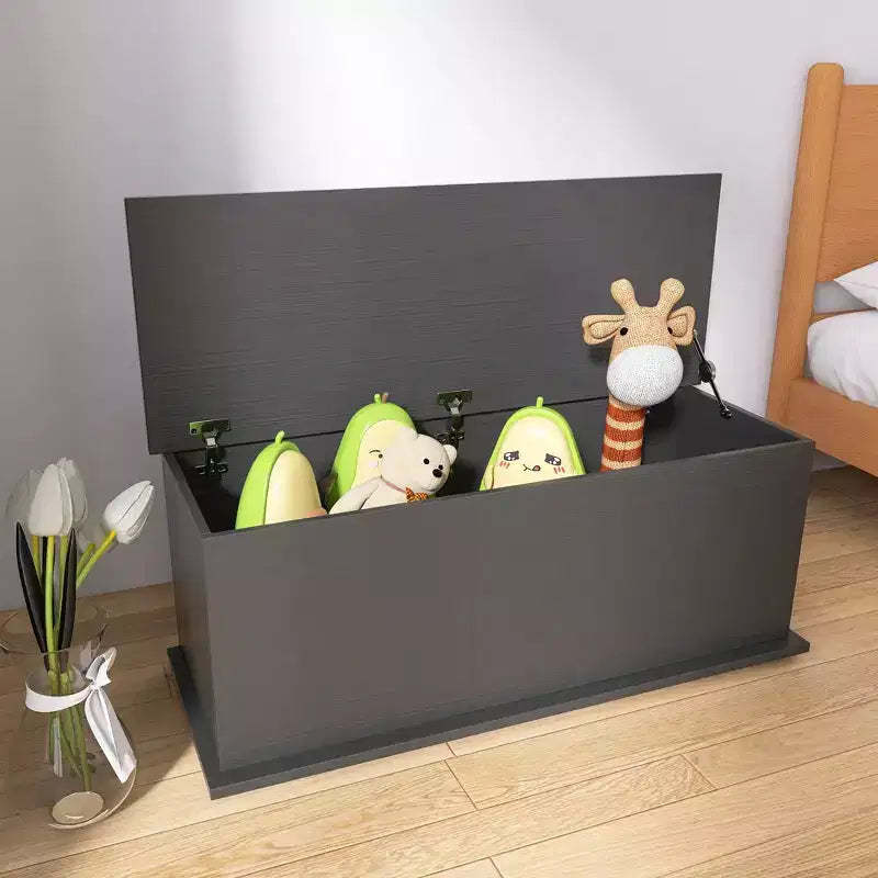 Lift Top Storage Chest Trunk Wood Box Retro Toy Box Organizer With Safety Hinge For Entryway Bench Organizer Home Furniture Black