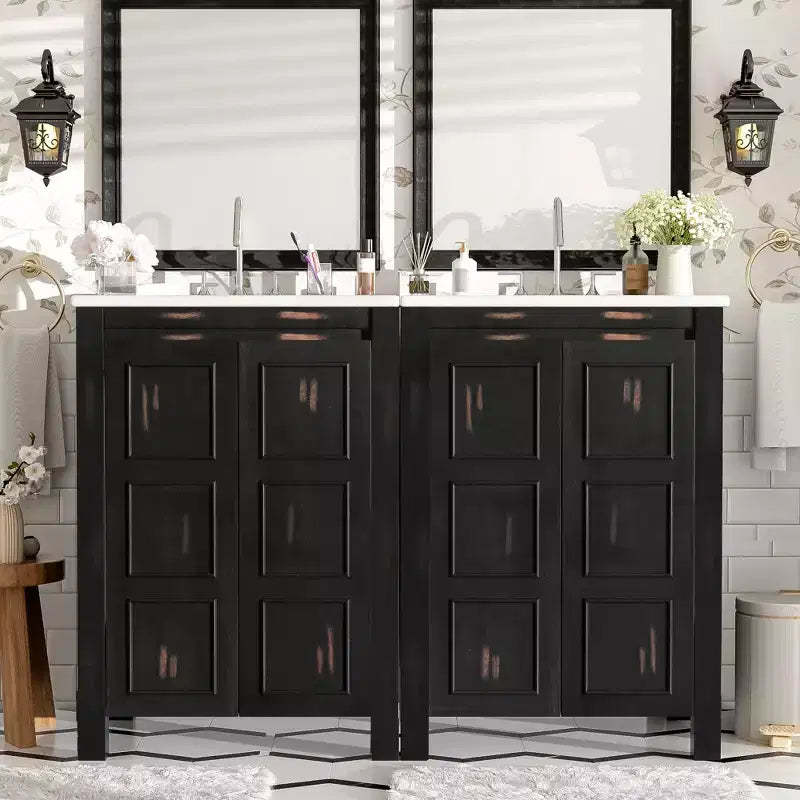 48 Vintage Bathroom Vanity Combo with Double Vanities, Bathroom Storage Cabinet with Soft Close Doors and Shelf, Espresso