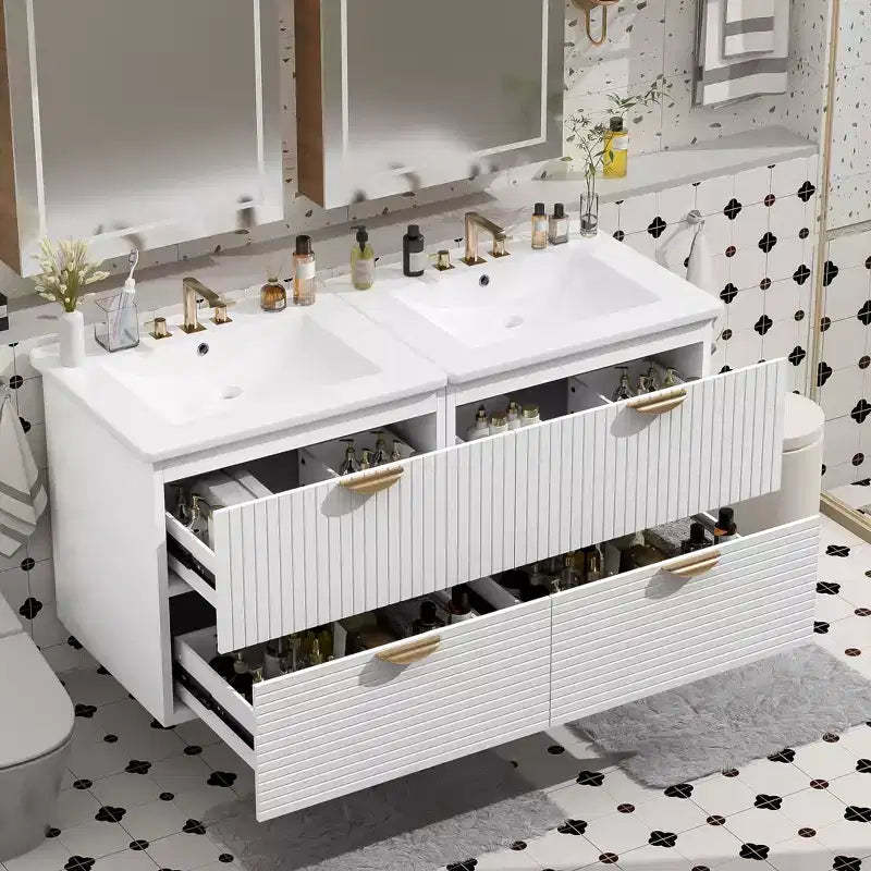 48 Wall Bathroom Cabinet with 2 Vanities and Drawers, Bathroom Vanity Sink Combo with Storage , White