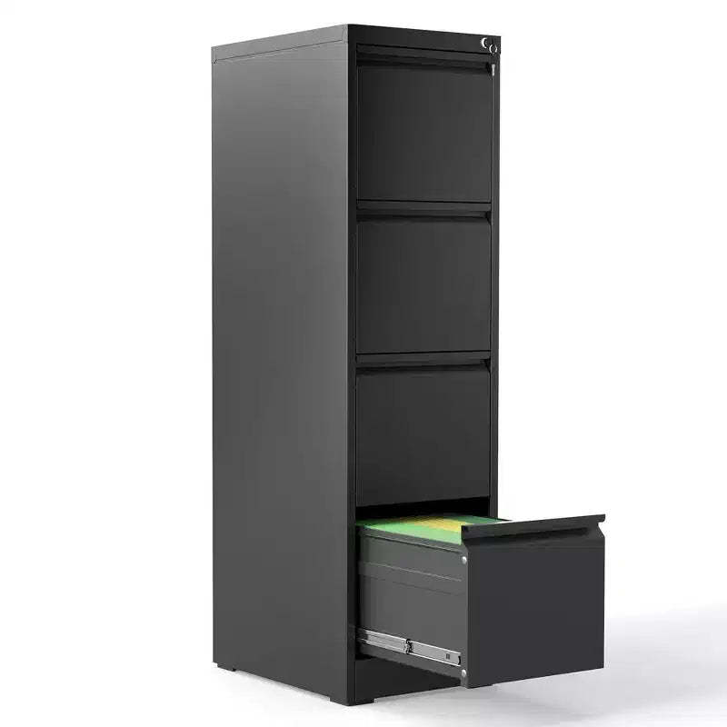 VIYET 52H 4-Drawer Black Metal Vertical File Cabinet with Lock, Steel Filing Cabinet for Home Office, Fits A4/Legal/Letter