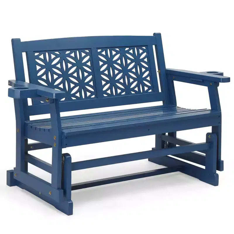 Karl Home | Double Seat Fir Wood Patio Glider Bench with Floral Backrest
