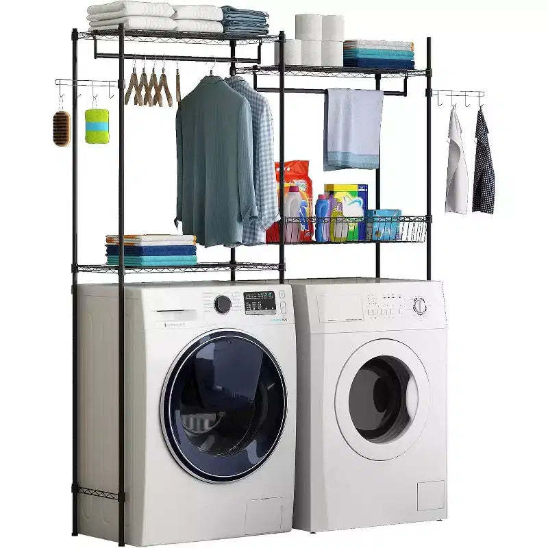 4-Tier Over Washer & Dryer Shelf, 75H Adjustable Laundry Organizer with Drying Rack, Space-Saving Metal Storage
