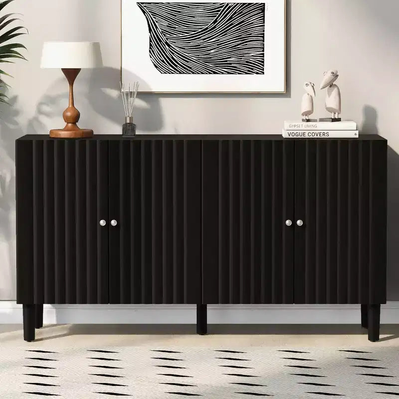 TUYOHW Sideboard Cabinet,Console Cabinet with Wavy Pattern Doors,Cylindrical Legs,Metal Handles,Adjustable Storage Cabinet for Study,Living Room,Black