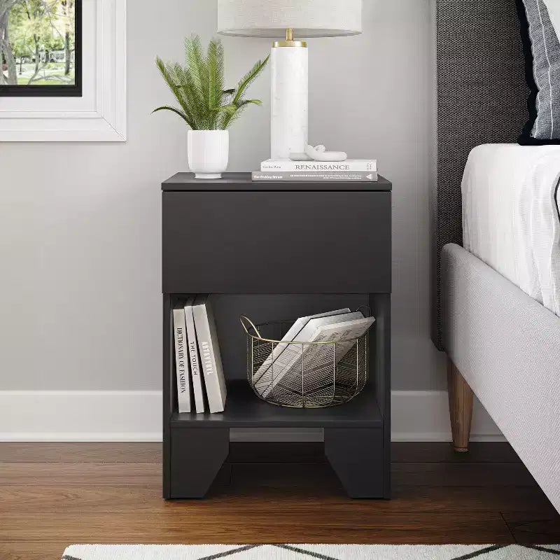 Boyd Sleep Anzio One Drawer Modern Black Nightstand