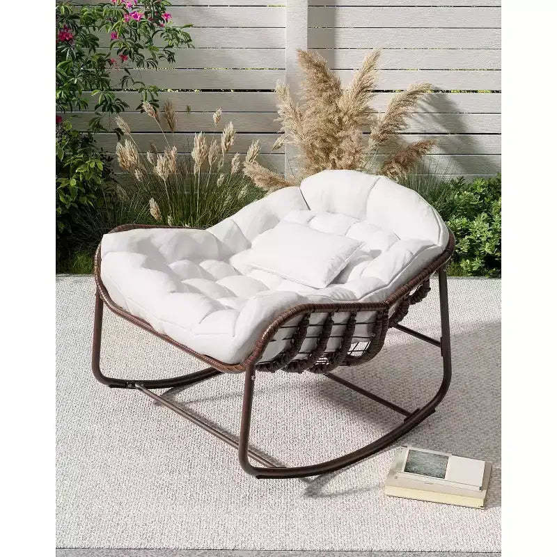 COZONY Indoor/Outdoor Rocking Egg Chair, Wicker Papasan Chair with Padded Cushion