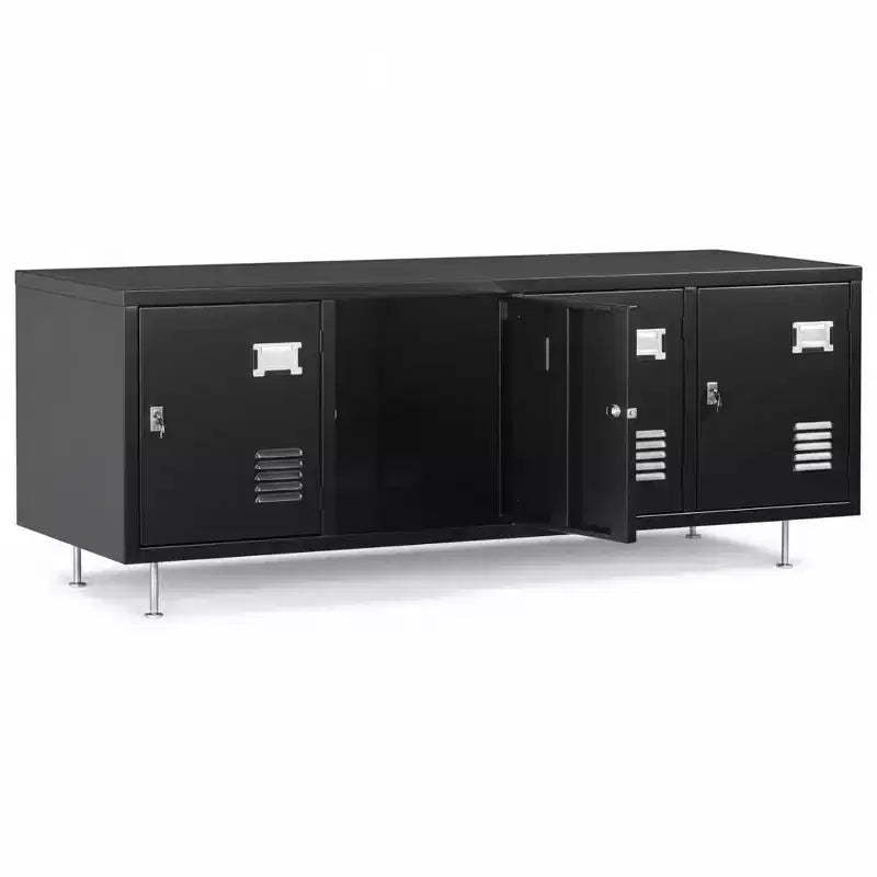 Garvee 4-Door Metal Wall-Mounted Locker with Hanging Rod & Card Holder, 45 Wide Storage Cabinet for Home, Gym, School, Office, Easy Assembly, Black