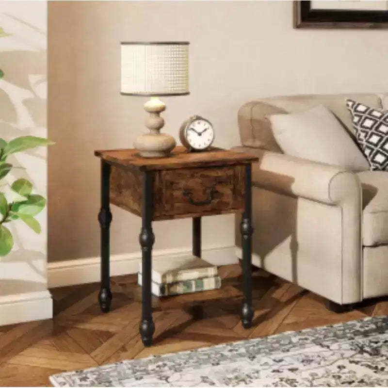 Roman Column Side Table with 1 Drawer & Gourd Joints (PB)