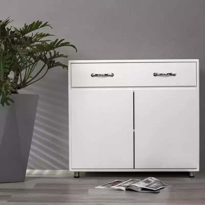 83.6 White MDF Storage Console Table, Entryway Sideboard Buffet with 6 Drawers, 2 Side Cabinets, and 2 Doors for Living or Dining Room, Rectangular