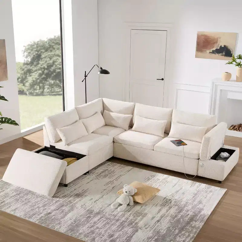Whisen 270 Modular Sectional Sofa Bed - L-Shaped 6-Seater with Storage Ottoman, Chenille Couch, Customizable for Living Room & Apartment