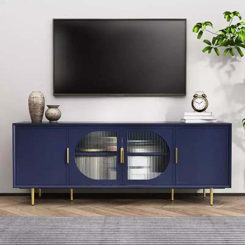 66 Gold-Leg Media Console  Modern TV Stand with Glass Doors, 55 Compatible, Living Room/Bedroom Storage