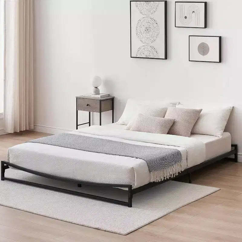 Metal platform, queen-size bed frame, springless, easy assembly with sturdy steel plate support