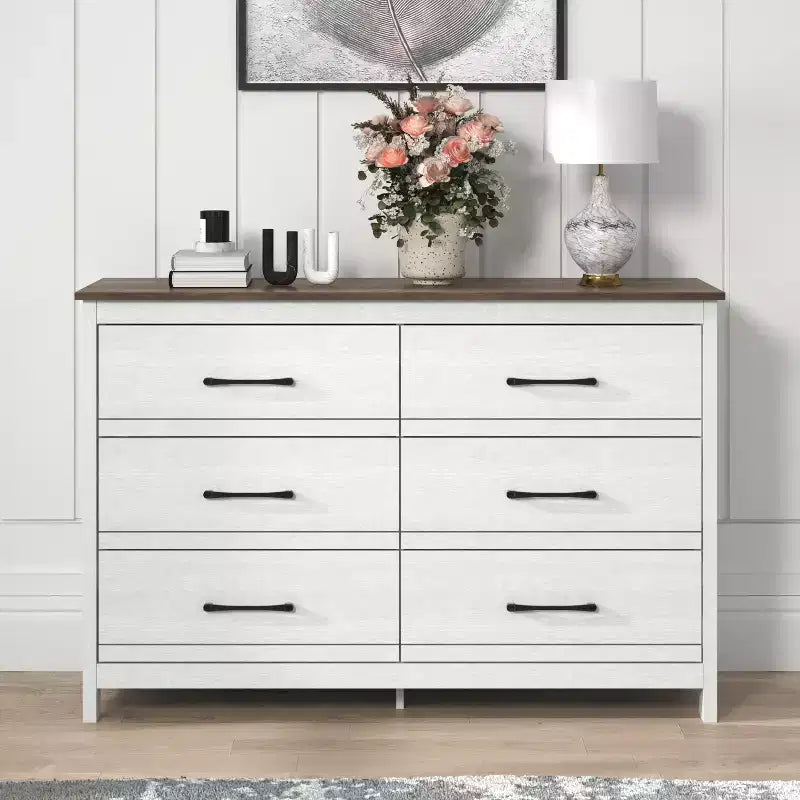 Galano 6-Drawer Dresser with Smooth-Glide Storage in Pearl White Oak 47 W