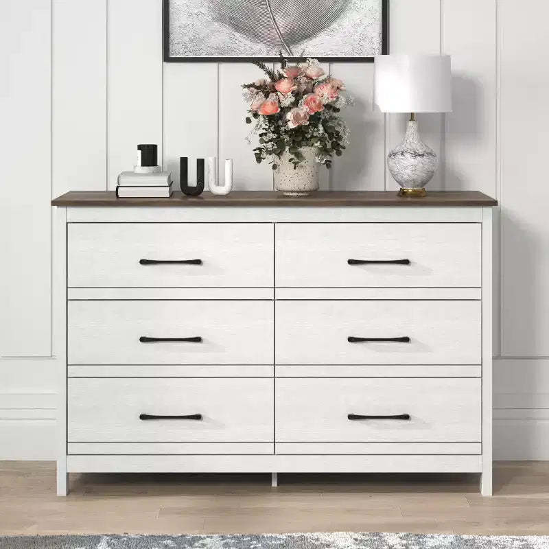 Galano 6-Drawer Dresser with Smooth-Glide Storage in Pearl White Oak 47 W