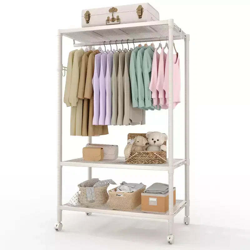 Heavy Duty Rolling Clothes Rack with Wheels, Freestanding Metal Garment Rack with Adjustable Shelves, Gray