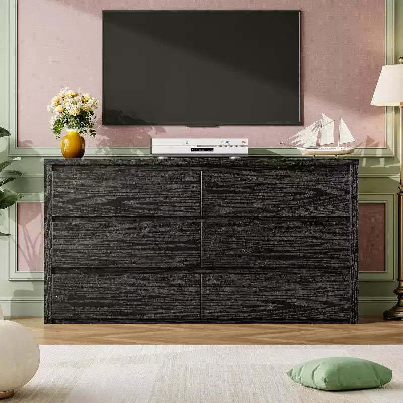 6 Drawer Dresser for Bedroom, Wide Wood Chest of Drawers Handle Free, Large Modern Dresser Storage Cabinet for Living Room, Hallway Entryway