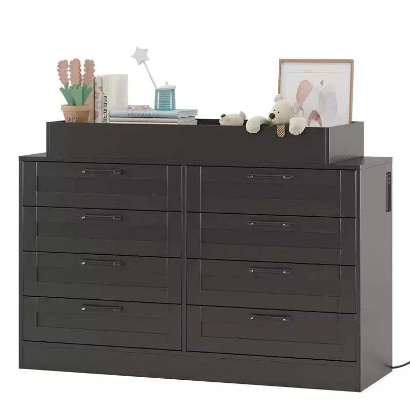 8-Drawer Changing Table Dresser  Multi-Functional Nursery Dresser with Changing Shelves for Bedroom