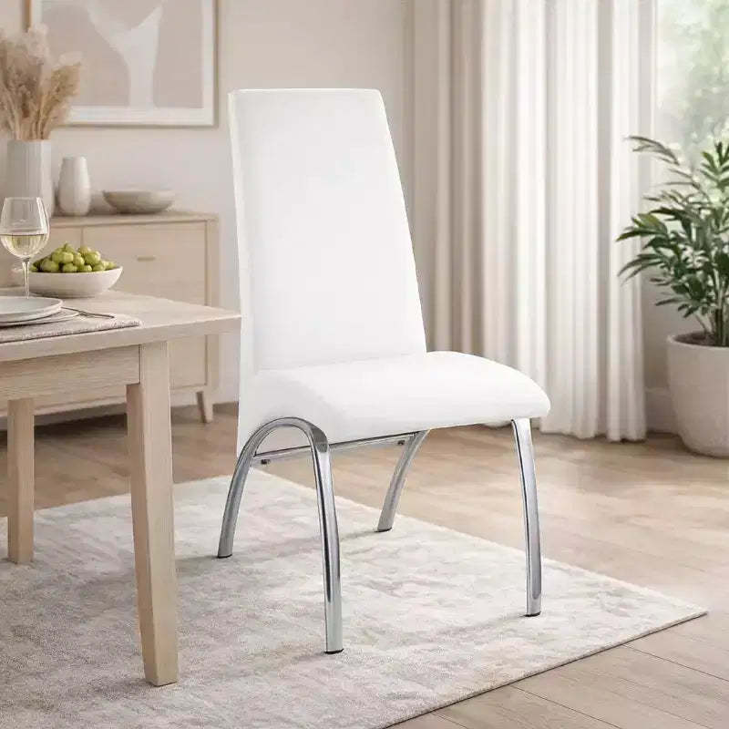 Royal Hampton Polyurethane Upholstered Metal Side Chair, Set of Two, White and Silver