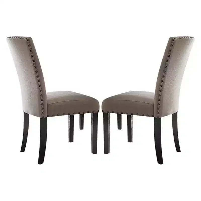 Royal Hamton Nailhead Trim Fabric Upholstered Wooden Side Chair, Set of 2, Beige and Brown
