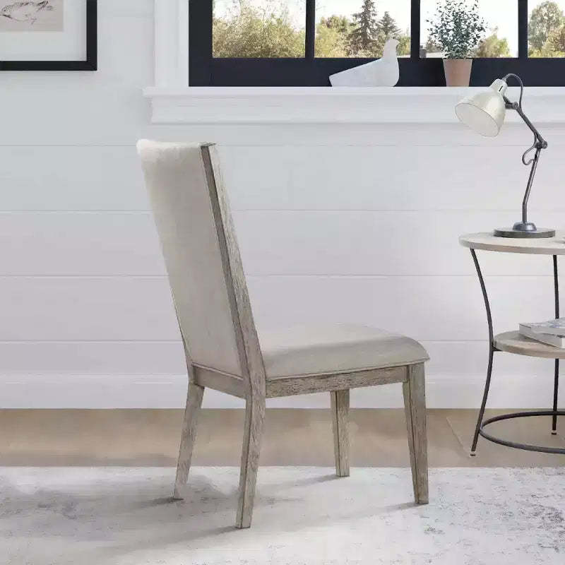 Royal Hamton Transitional Style Wooden Side Chair with Fabric Upholstery, Set of 2, Gray Oak