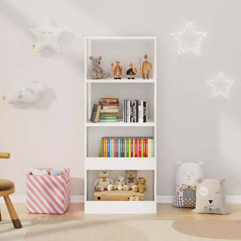 Kids Bookshelf, 4-Tier Bookcase, Book Organizer, toy Storage Cabinet Organizer, White