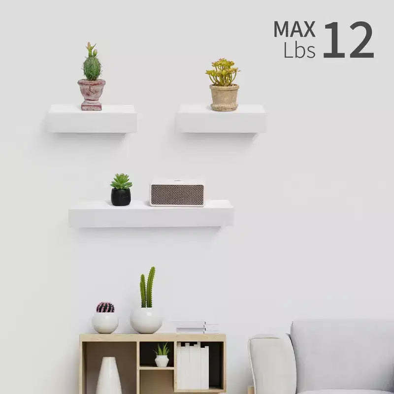 17.72 White Floating Shelf C invisible-bracket wood wall mount, perfect bathroom/bedroom/kitchen dcor or book/plant display, easy install.