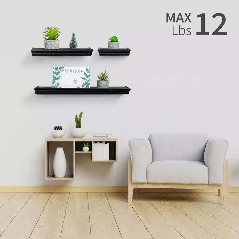 17.9 Brown Floating Shelf C invisible-bracket wood wall mount, perfect bathroom/bedroom/kitchen dcor or book/plant display, easy install.