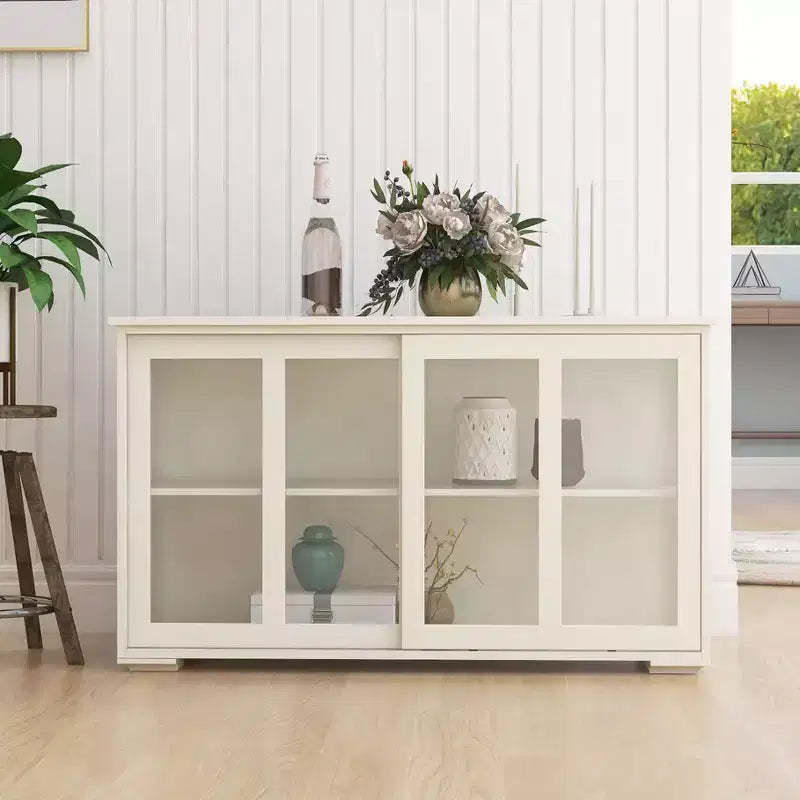 TUYOHW Kitchen Buffet Server Cabinet,Cupboard with Sliding Glass Doors,2-Tier Adjustable Shelf,Sideboard Cabinet for Kitchen,Dining Room,Living Room