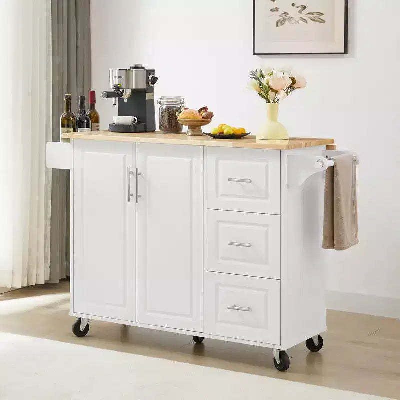 TUYOHW 53.78Inch Rolling Kitchen Island with Drop Leaf,Kitchen Cart with 2 Door Cabinet and 3 Drawers