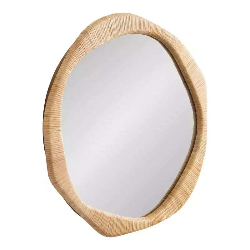Kate and Laurel Rahfy Rattan Irregular Round Wall Mirror, Natural, 26x26