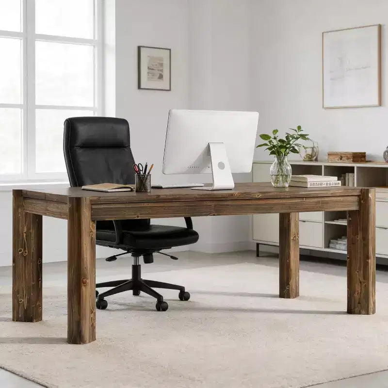 Lantine 63 Solid Wood Executive Desk, Farmhouse Large Computer Desk, Simple Study Writing Table Business Workstation for Home Office