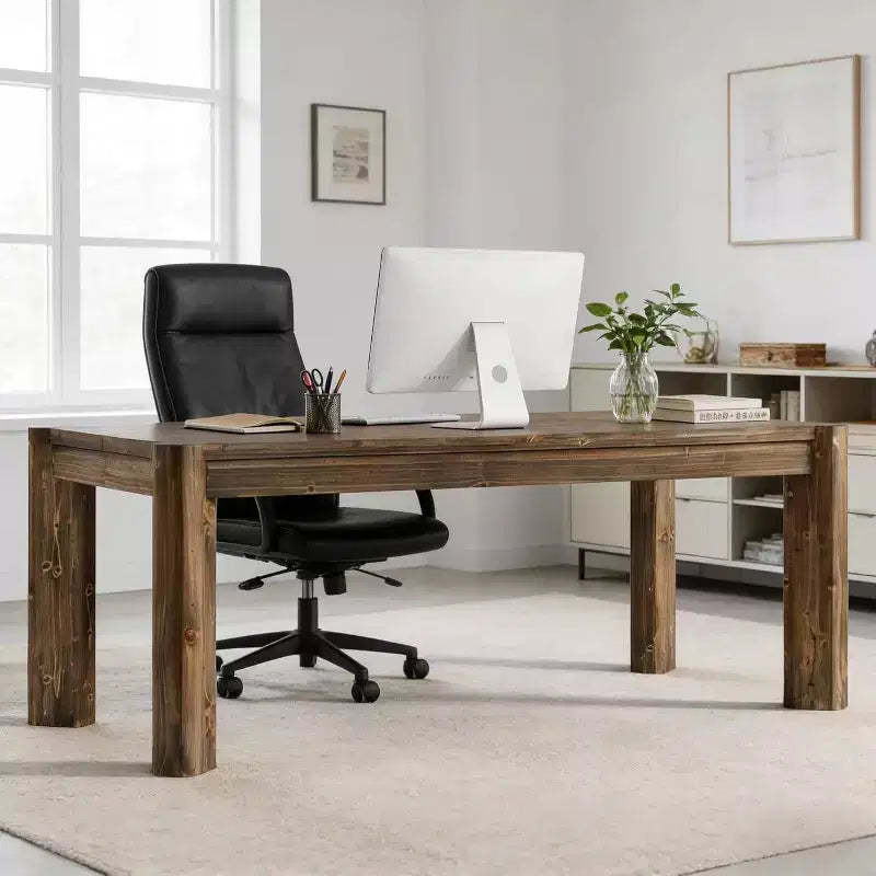 Lantine 63 Solid Wood Executive Desk, Farmhouse Large Computer Desk, Simple Study Writing Table Business Workstation for Home Office