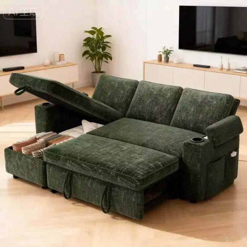 Dyonery 81 Sleeper Sofa Bed with Pull Out Bed, Sectional L-Shaped Sleeper Sofa with Reversible Storage Chaise