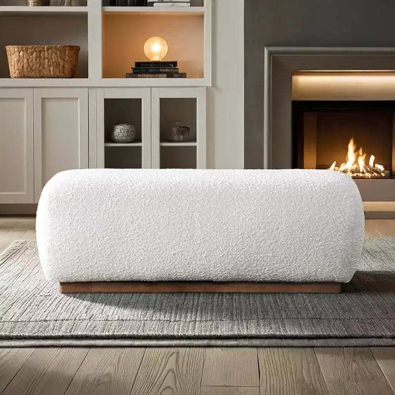 TUYOHW 47.2 Aesthetic Design Fluffy Boulce Ottoman Bench,Mid-Century Modern Living Room Accent Ottoman,End of Bed Ottoman Bench,Ivory