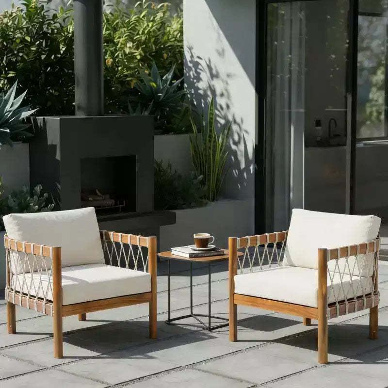 Christopher Knight Home Adalyn Outdoor Chair Acacia Wood with Beige Cushions and Rope Weave