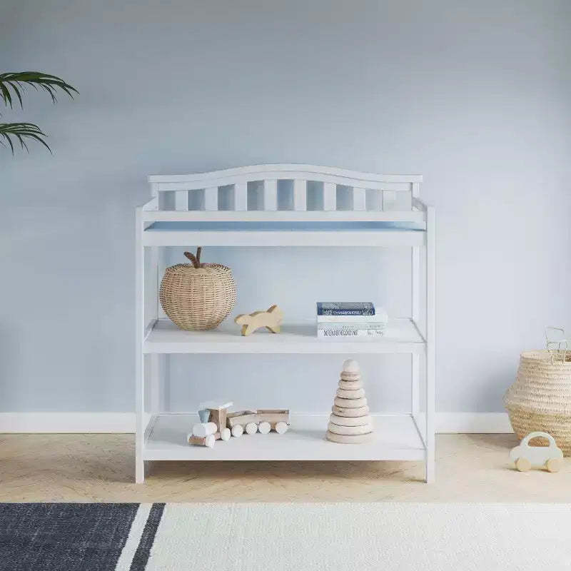 Child Craft Arch Top Infant Changing Table, Water-Resistant Pad and Safety Strap, Anti-Tip Kit Included to Prevent Tipping, Baby Safe Finish