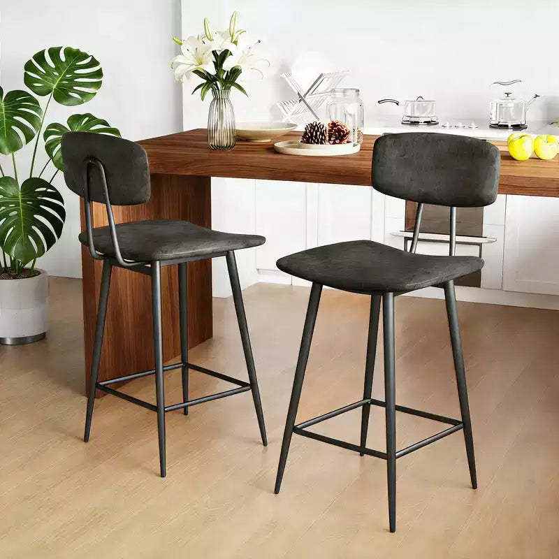 Dyonery Counter-Height Bar Stools  25.6 Faux Leather Stools with Back, Waterproof & Sturdy Metal Frame for Kitchen Island, Rustic Grey