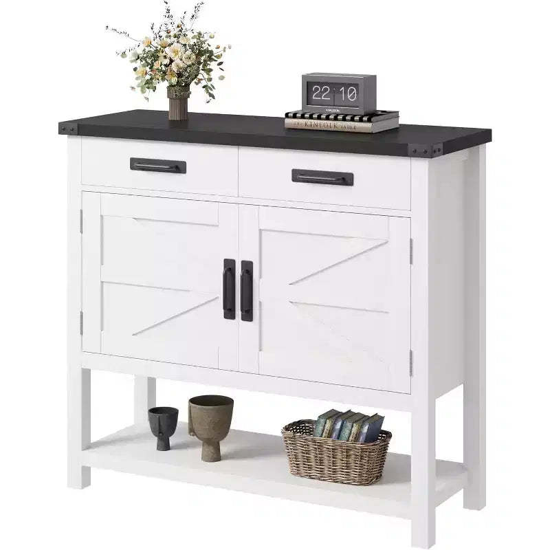 Minimalist Wooden Console Table with Double Door Cabinet and Two Drawers, Coffee Bar, Sofa Side Table,Suitable for Living Rooms,Hallways and Hallways