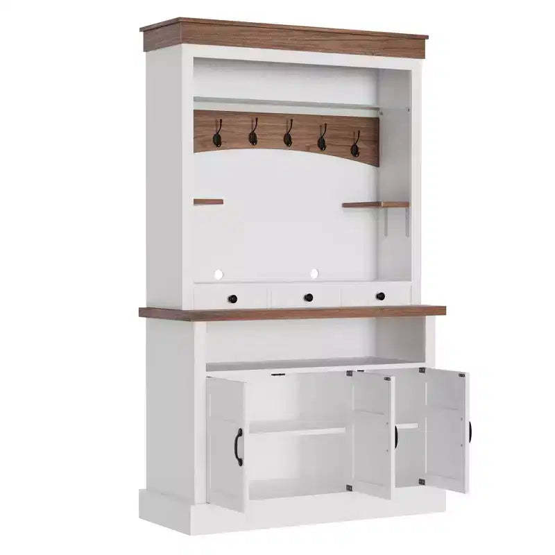 Coffee Bar Cabinet with LED Light, Tall Farmhouse Coffee Bar Hutch with Storage, Sideboard Buffet Cabinet with Microwave Stand