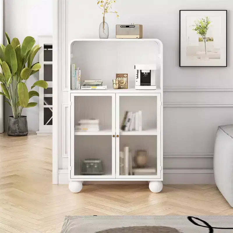 Bathroom Floor Cabinet, 45.28 H Storage Cabinet with Glass Door Shelves, Freestanding Display Cabinet for Kitchen, Living Room, Hallway.