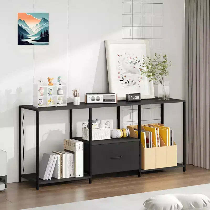 COZONY Metal and Fabric TV Stand, Modern Entertainment Center with Open Shelves & Drawer