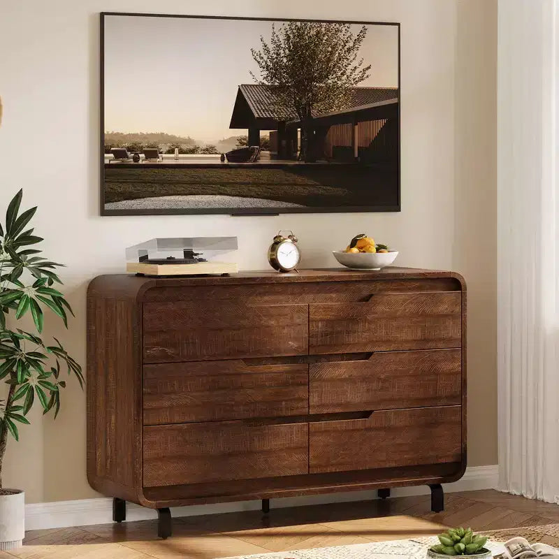 6 Drawers Dresser for Bedroom, 47 Wide Modern Wooden Clothes Dresser with Large Wood Storage, Chest of Drawers