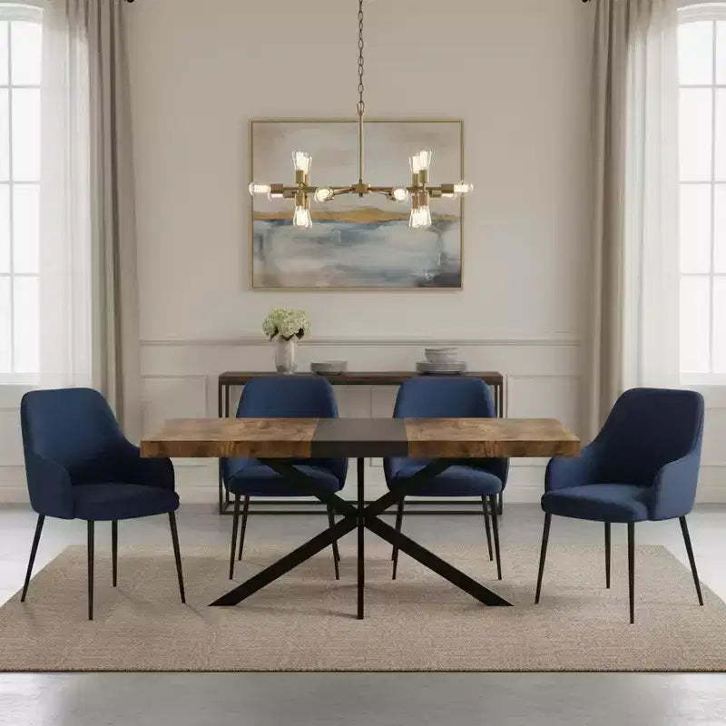Homy Casa Extendable Rectangular Dining Table with Central Contrast Panel and Metal Base, Holiday Gathering, New Year Refresh