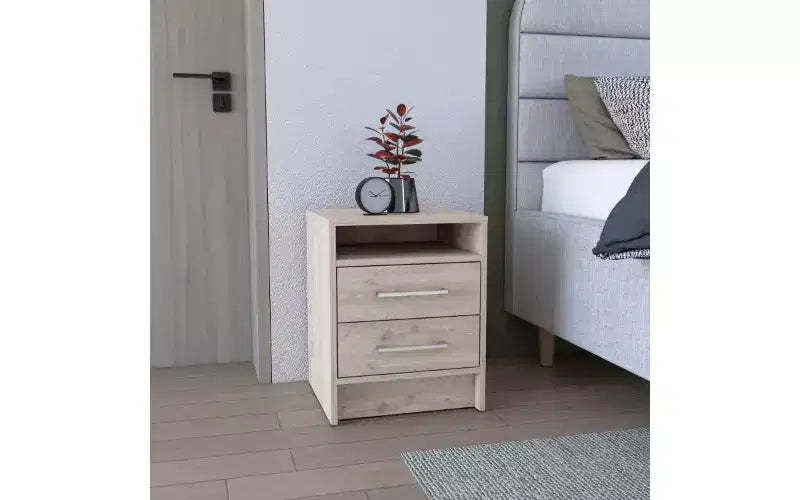 TUYOHW Modern 2-Drawer Nightstand, Compact Small Side Table for Bedroom Living Room, Storage End Table with Metal Handles