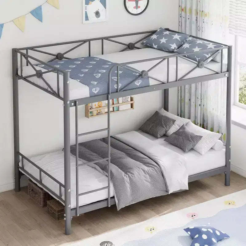 Metal Bunk Bed with Floral Design, Twin Over Twin Bunkbed with Safety Guardrail & Quiet Stability, Space-Saver for Kids Rooms