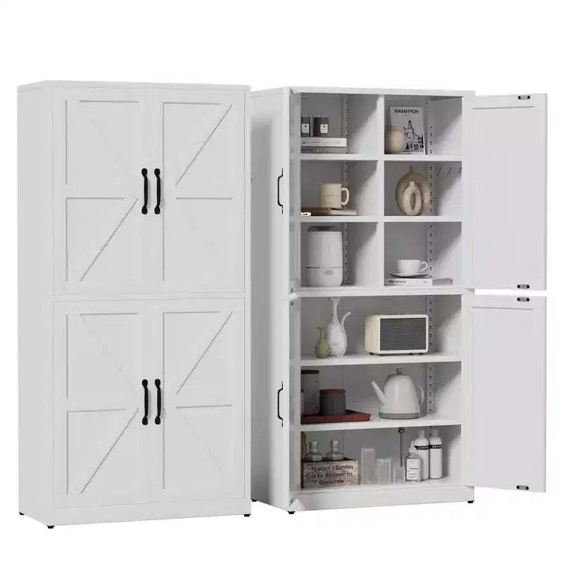 VIYET 64H Heavy-Duty White Steel Pantry Cabinet,55LBS/Shelf Adjustable Shelves+Magnetic Door,for Kitchen/Bathroom/Living Room