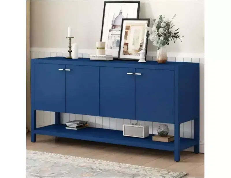 Rustic Farmhouse Console Table with Storage, 4-Door Cabinet & Adjustable Shelves, Wood Accent Table for Living Room, Hallway, Foyer