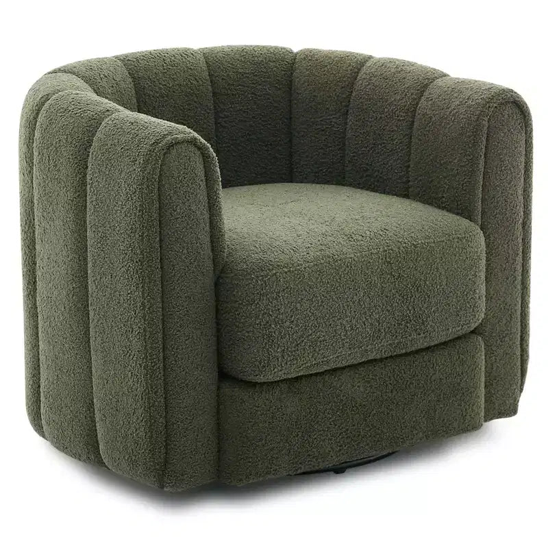 Modern Swivel Accent Chair, 360Rotating Barrel Armchair with Striped Backrest, Round Lounge Chair, Comfy Reading Chair for Bedroom Nursery, Green