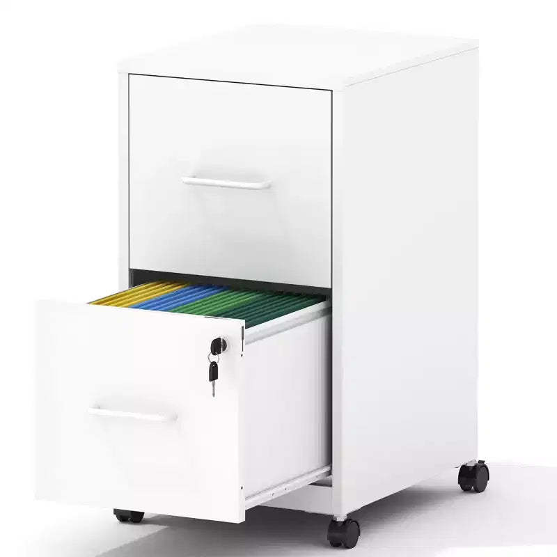 VIYET 25H 2-Drawer Mobile Lockable File Cabinet,Metal Under-Desk Rolling Cabinet with Wheels,Fits Legal/Letter/A4 for Home Office (White)