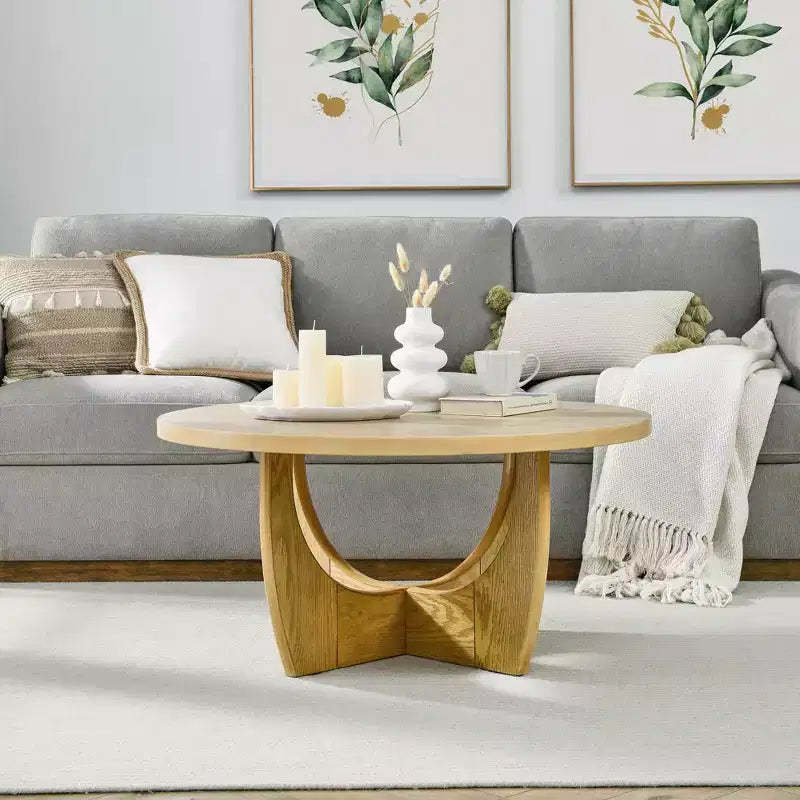 36 Inch Round Coffee Table, Mid Century Modern Cocktail Table with Circle Tabletop, Wood Grain Side Table for Home Office