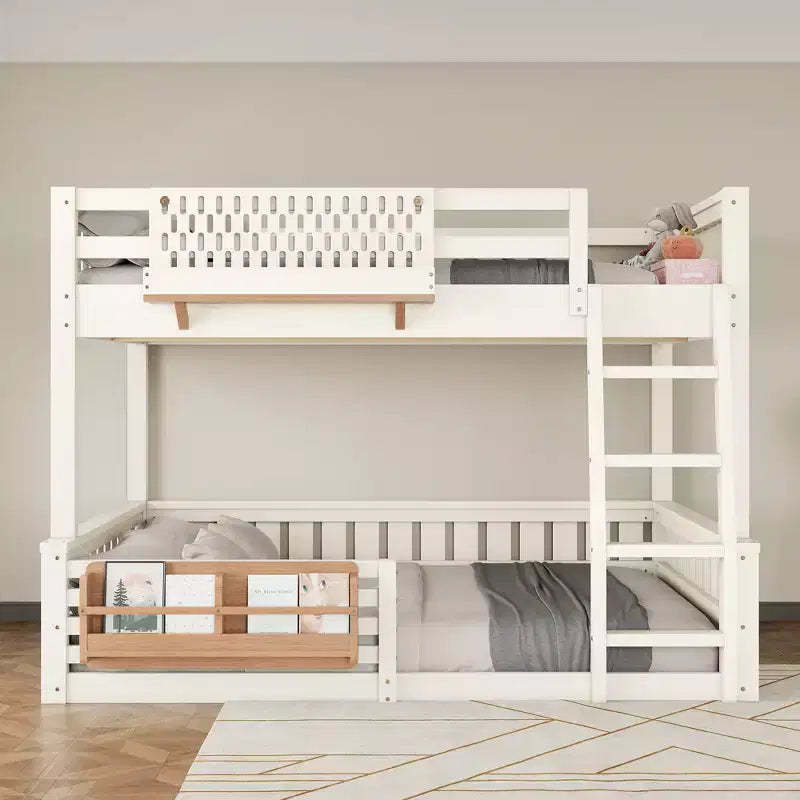 Bunk Bed Frame with Ladder, Guardrails, Pegboard & Bookshelf, No Box Spring Needed (Twin XL/Full XL/Queen over Queen) - ModernLuxe